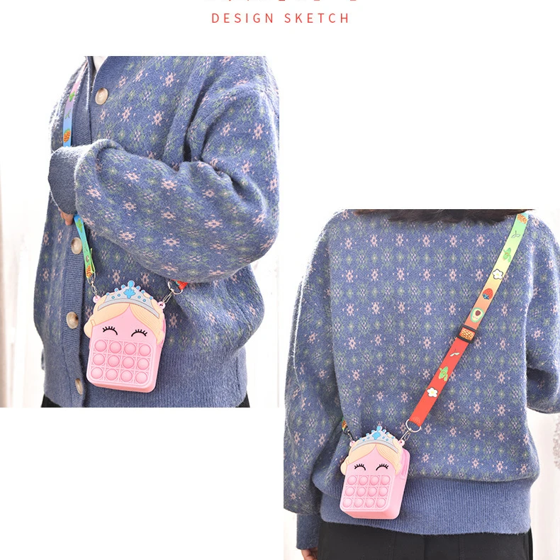 Rainbow Unicorn Popper Fidget Coin Purse Shoulder Bag Toys for Women Girls Silicone Push Bubble Crossbody Fidget Bags Handbag