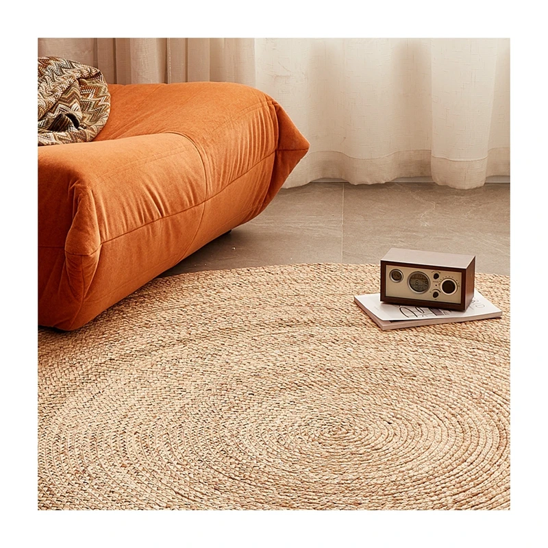 Round natural water hyacinth fiber braided ins style straw floor mats rug carpet