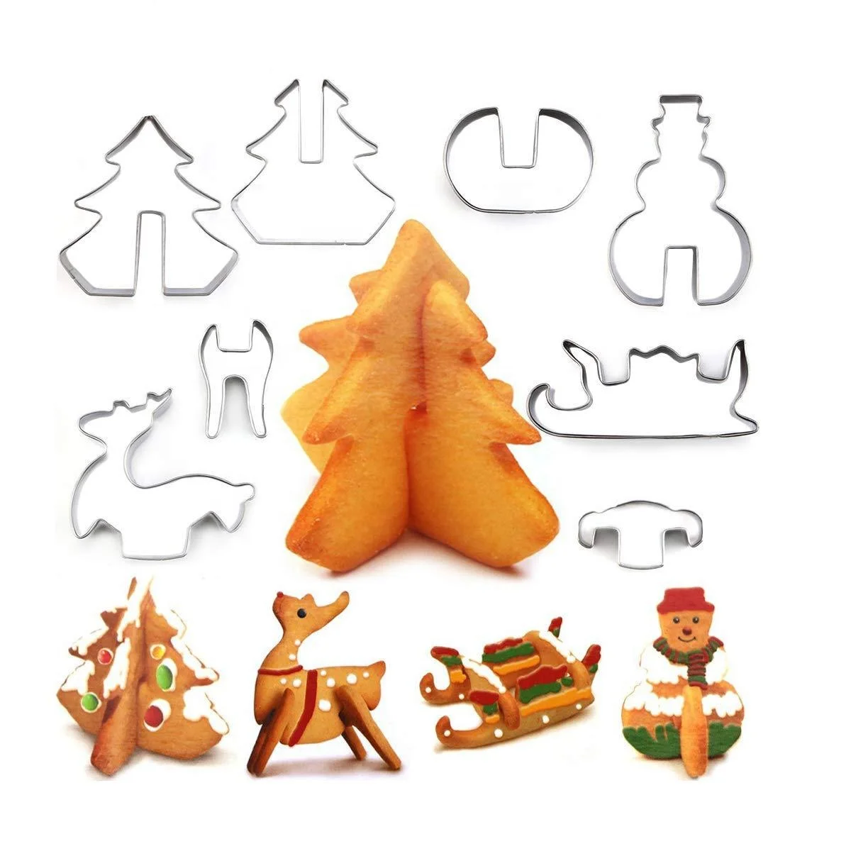 8pcs 3D Christmas Cookie Cutters Set Cake Sugar Cookie Mold DIY Baking Tools