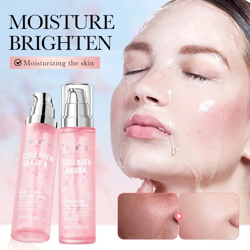 OEM SADOER Private Label Collagen Sakura Brightening Moisture Toner Improving Dyness Hydrating Facial Skin Toner