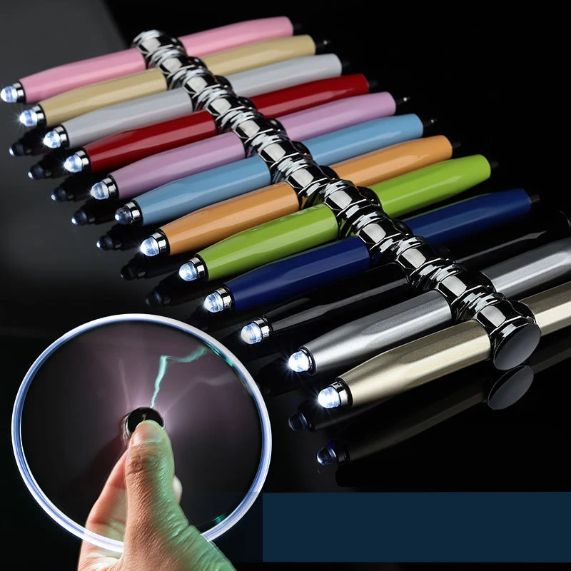 2024 new Creative multi-functional mini led light capacitance stylus finger Fidget  customized plastic gyro ball pen