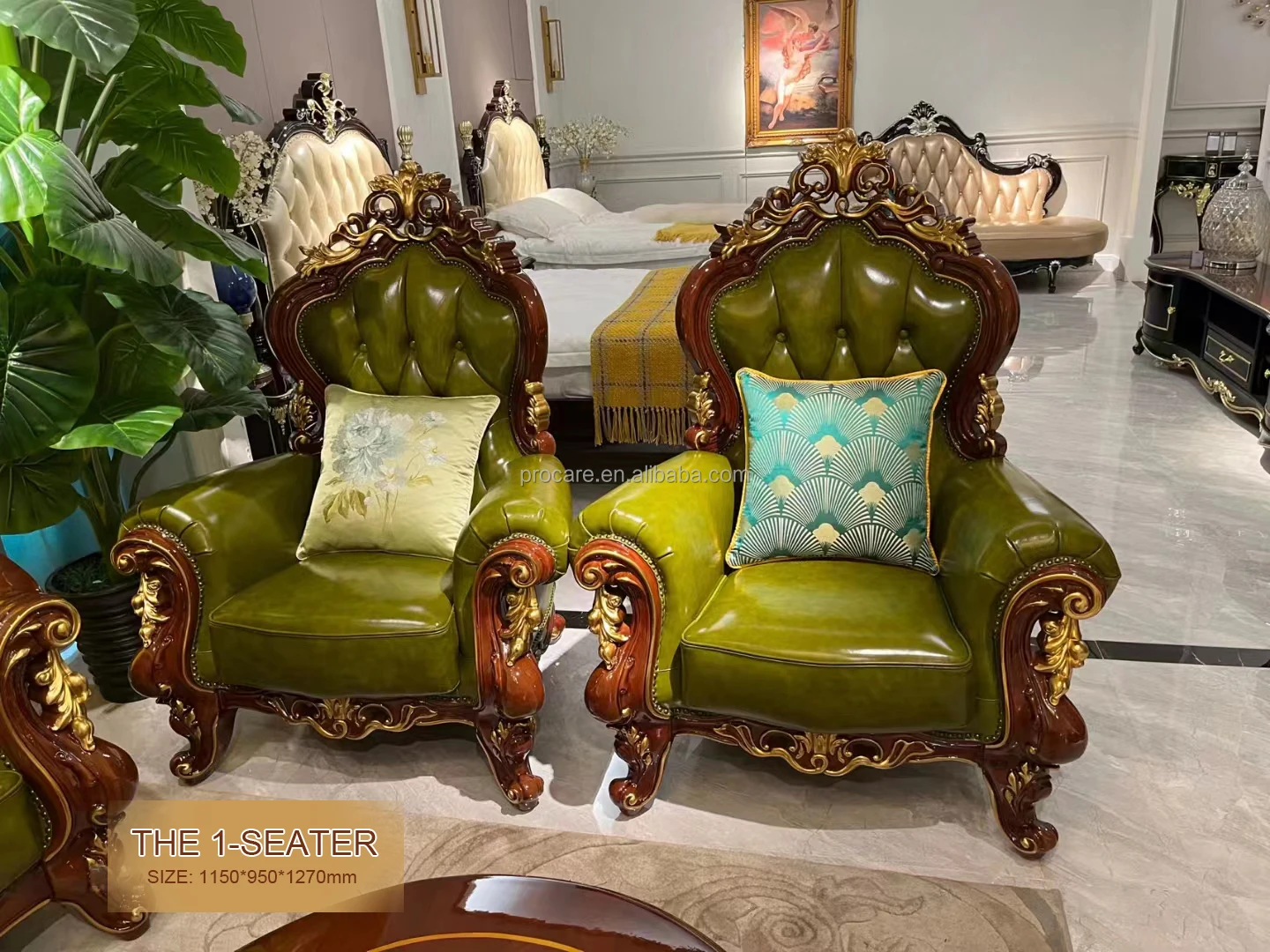 Europe Style Top Grain  Genuine Leather Furniture Sofa Set  Solid Wood Frame Living room Sofas  Set