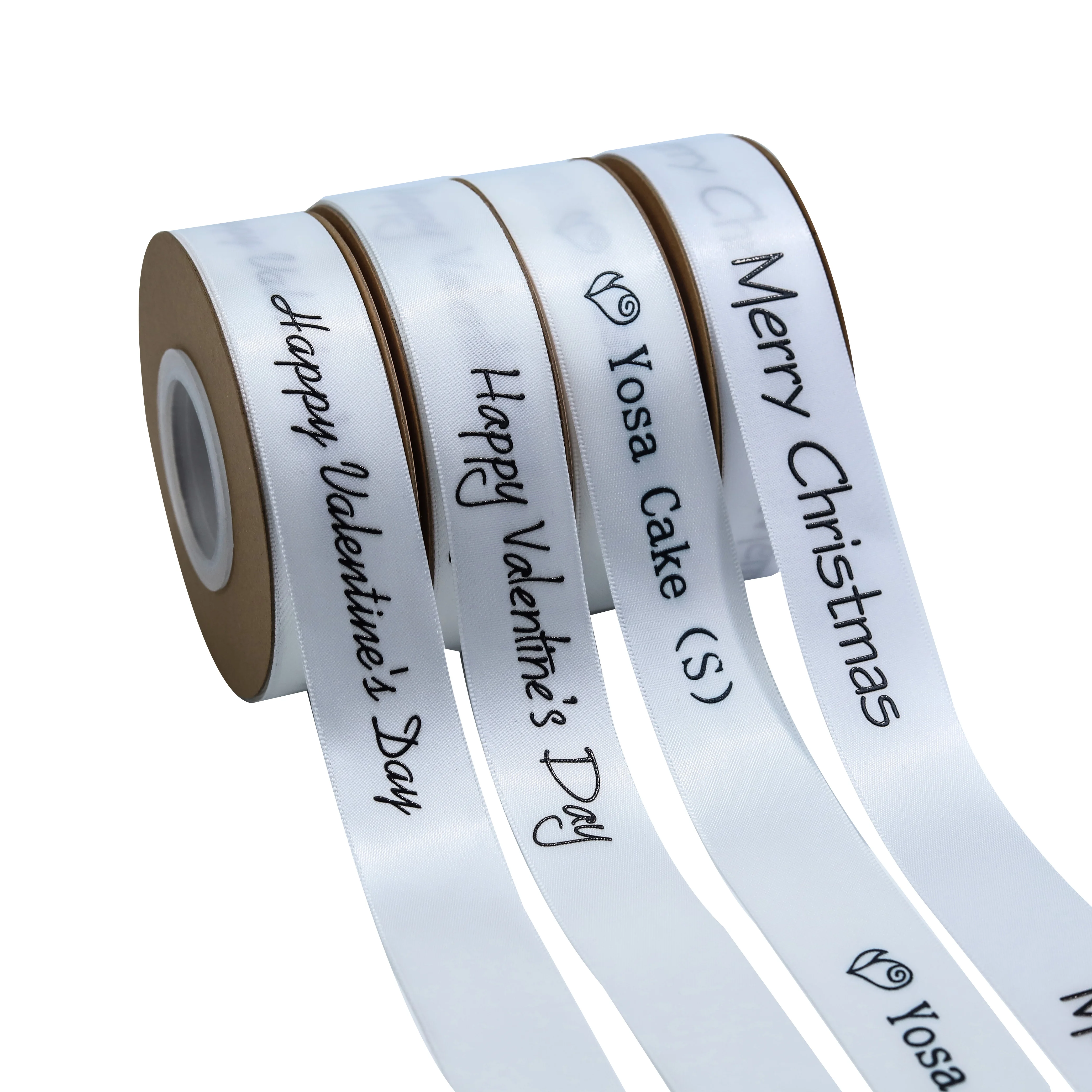 Personalized raise black logo  white satin ribbon 100 yard double face matt satin ribbon 19 mm manufacturer for package