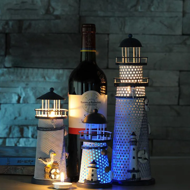 
Metal LED Lighthouse Night Light Battery Operate Christmas Decoration 3D Lamp Table Ornament Festival Party Lantern 
