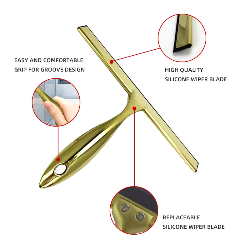 Amazon Самая продаваемая тонировка для золота из нержавеющей стали чистки Окна Скребок бытовой душ скребок стеклоочистителя имея специальное силиконовое