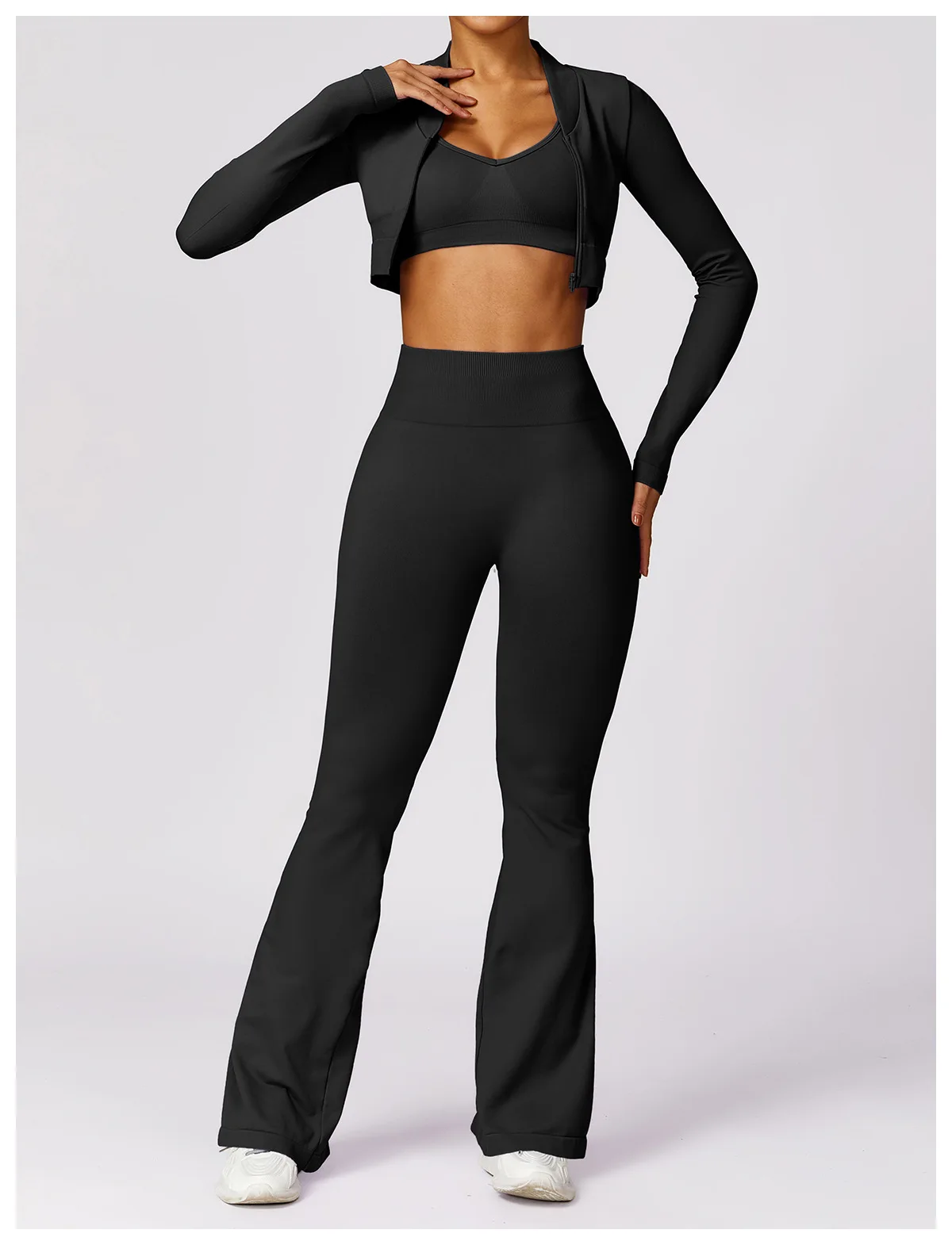 Yoke Long Sleeve Sportswear Women Suit Fitness Seamless 3 Pcs Sports Suit Workout Clothing Sports Outfit Gym Fitness  Yoga Set