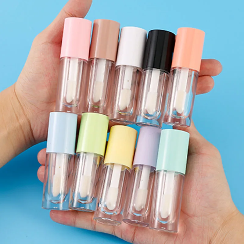 
8ml cute big brush white purple black pink empty custom logo label containers lip gloss tubes 