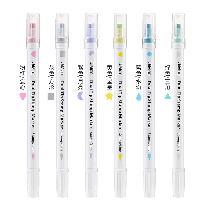 Student Double Head Fluorescent Marker 6 Kinds of Graphic Seal Scrapbook Marker