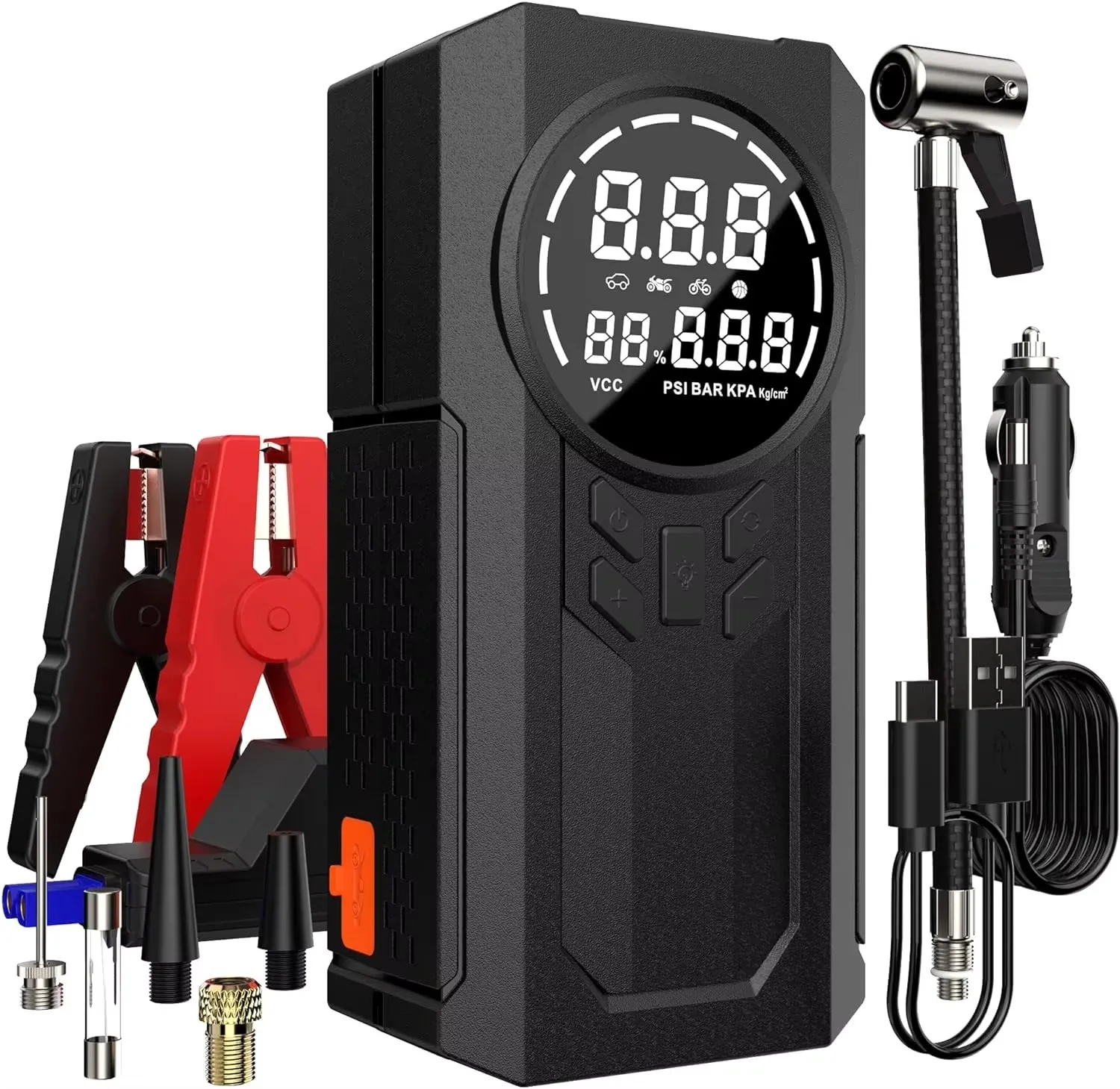 High Power 12V Multi Functional  Digital display Wreless 6000mAh Portable Car Jump Starter with Air Compressor Tire inflators