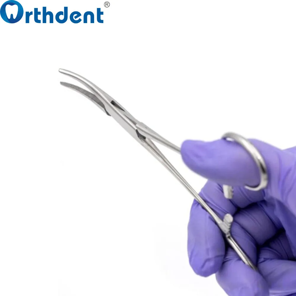 1Pc Dental Needle Holder Pliers Forceps Orthodontic Tweezer Stainless Steel Straight / Curved Serrated Tip Dentist Holders Tool