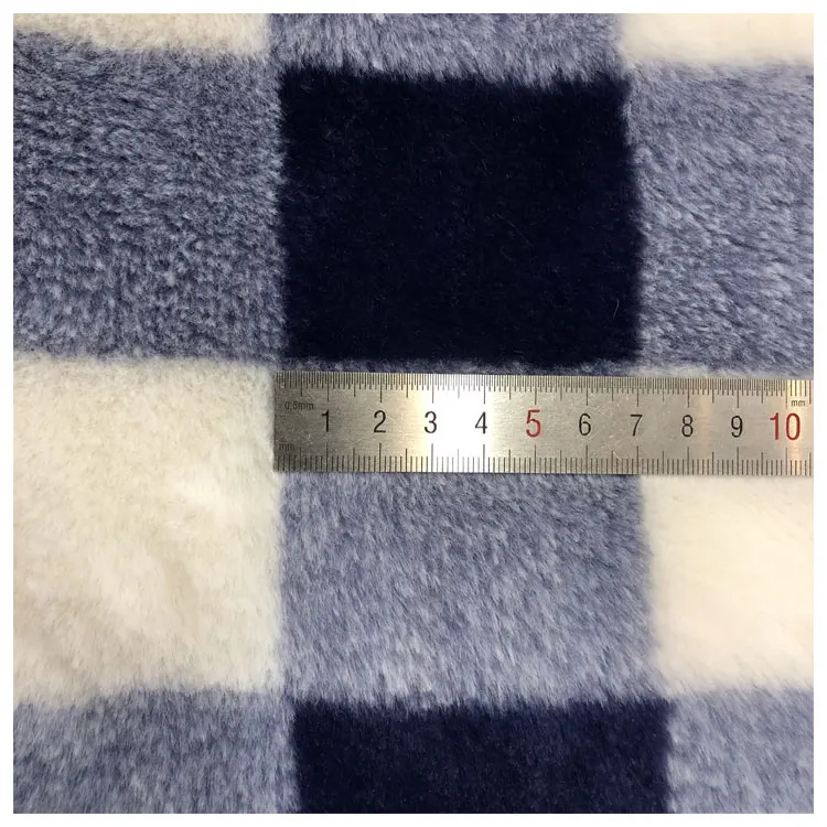  100% polyester printed faux fur fabric plaid fake hair like