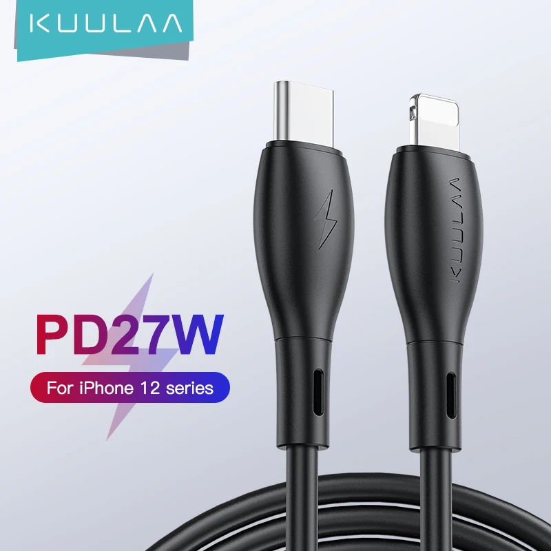 Kuulaa 1M 2M Durable Soft Liquid Silicone PD 27W Lighting To Type-C Cable PD27W Charging Cable For iPhone 12