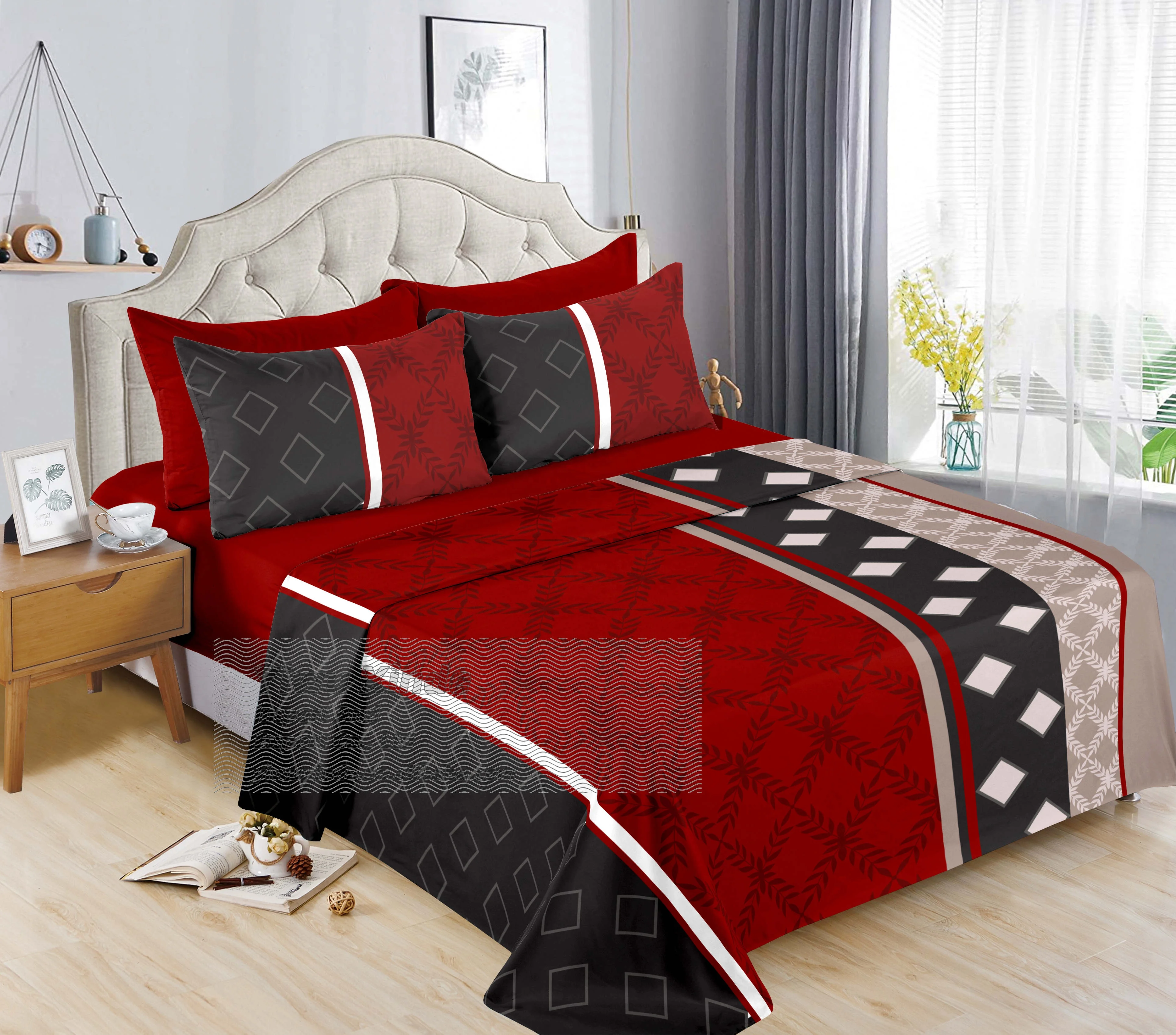ready to ship king size customized bed sheets cotton set printed bed sheets set luxury for summer wholesale 6pcs bedding set