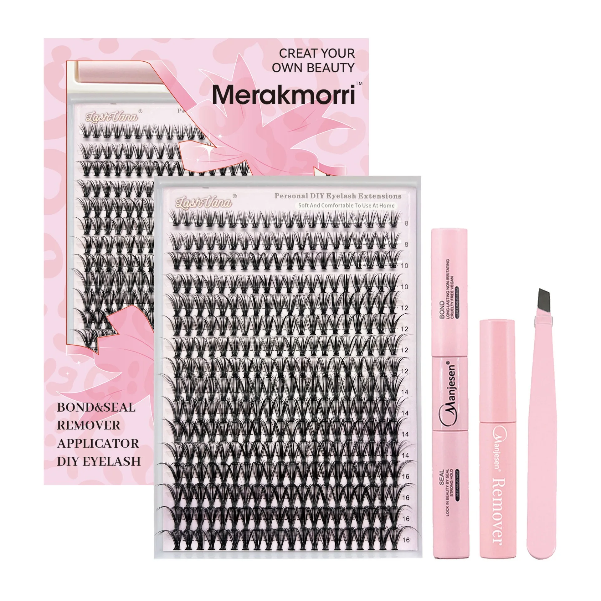 DIY eye lash extensions at home eyelash tools tweezers lashes glue bond and seal segmented cluster eyelash kit sets