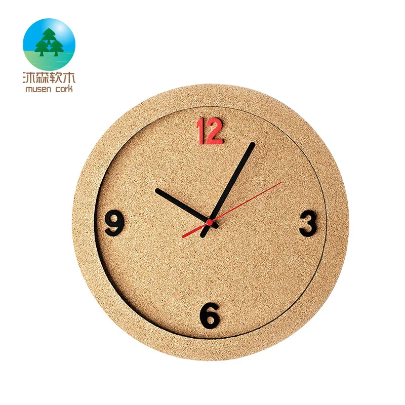 Round circle  diameter wall wood cork clock for bedroom home decoration clocks