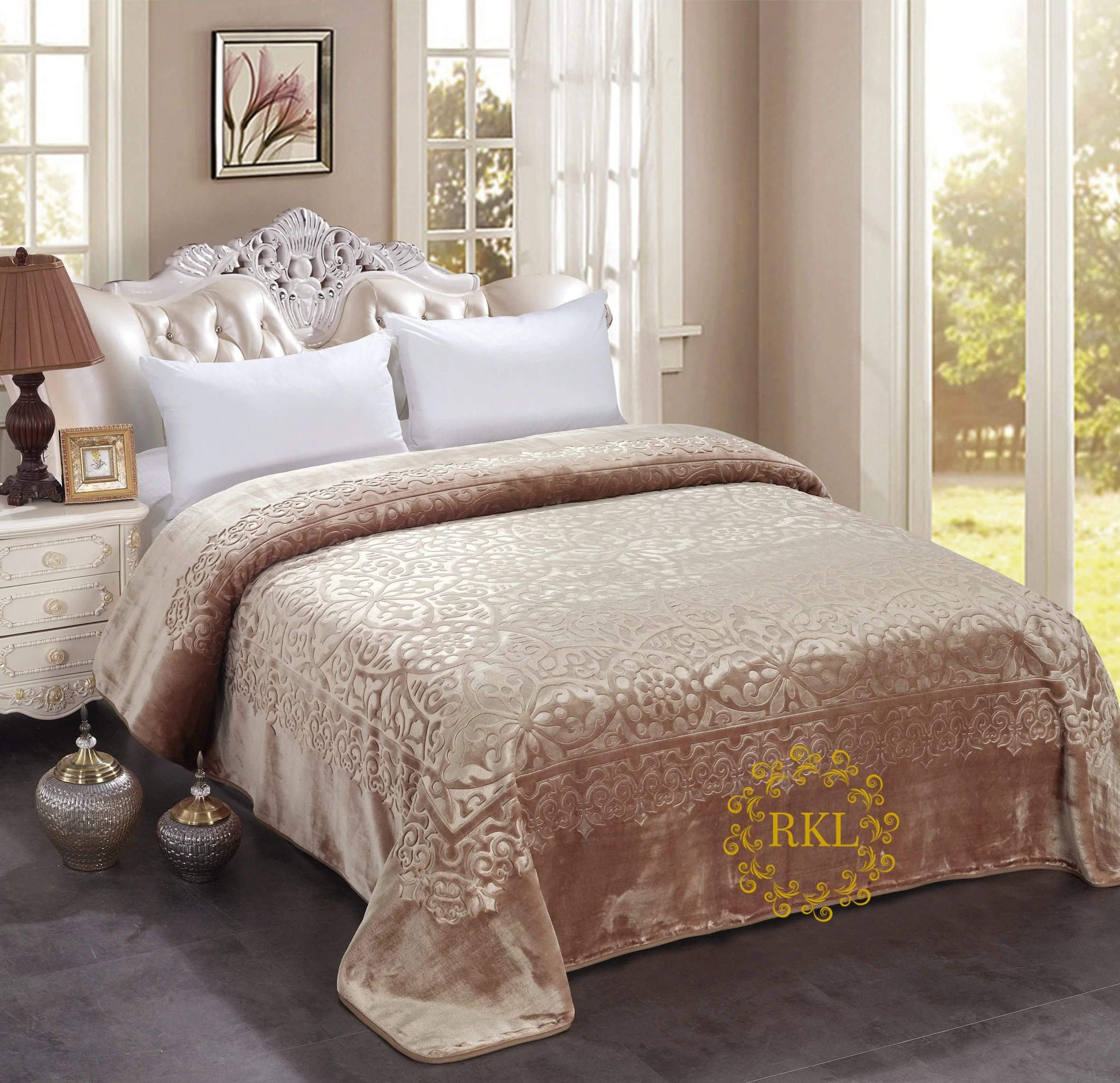 Wholesale Plain Super Soft Polyester Korean Raschel Blanket Embossed Mink Raschel Blankets