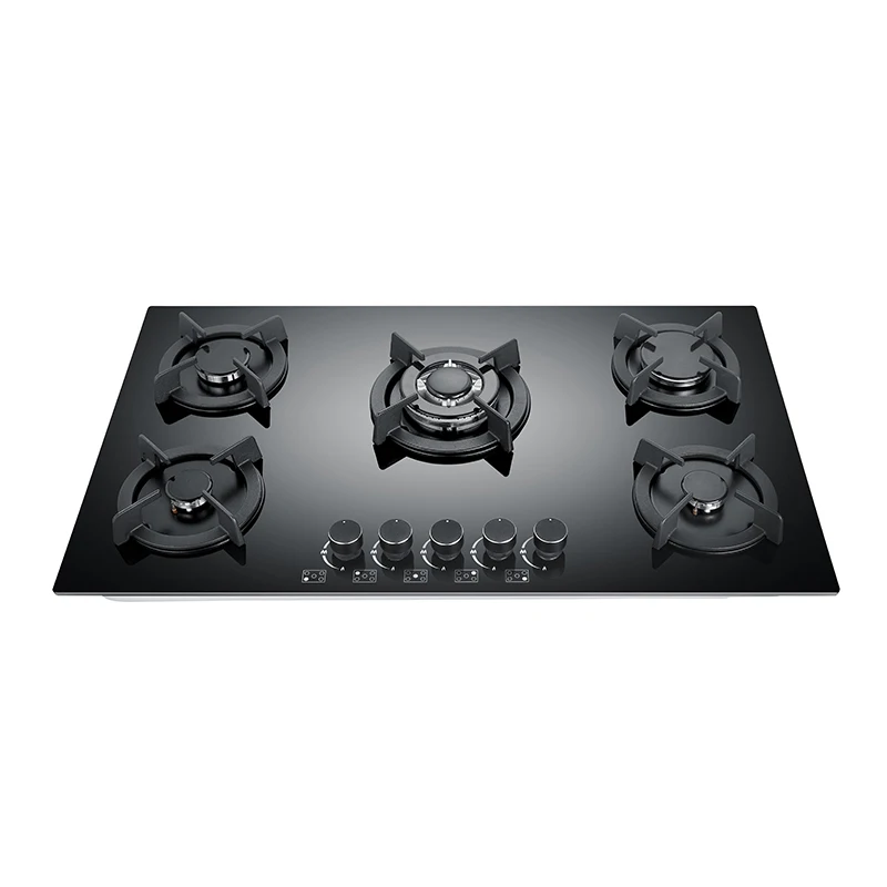 China manufacturer LPG/NG kitchen cooker 5 burner Household tempered glass Gas Cooker
