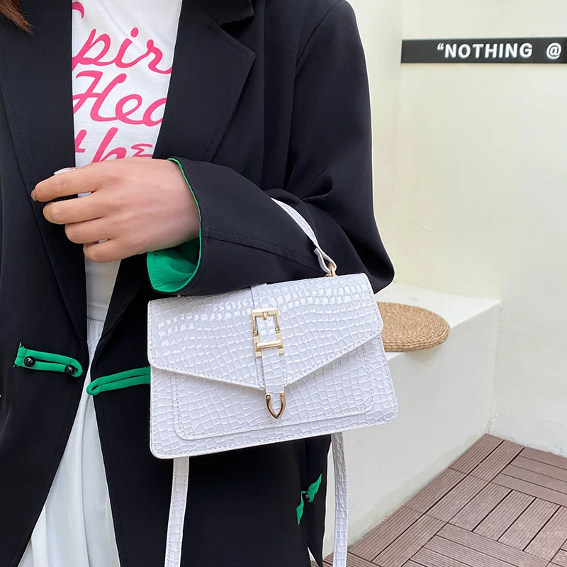 Z096 Fashion Handbags For Women Elegant Casual Ladies Horizontal Square Bags Crocodile Embossed Travel Flap Bag