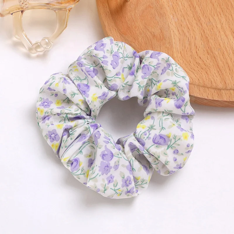 Whole sale bulk big seide silk elastic pastel korean band nude floral xl scrunchies satin fluffy large scrunchie for hair