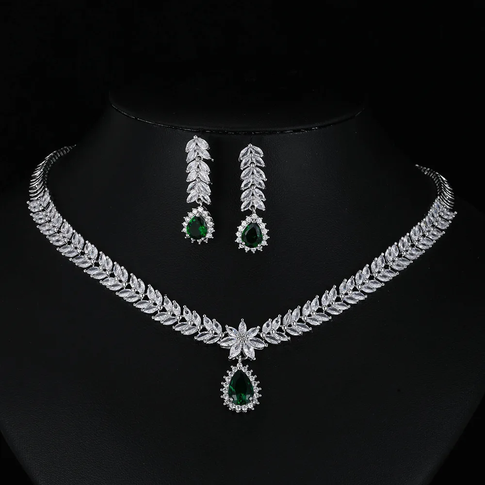 DAIHE SET-3876 Luxury Emerald Pendant Water Drop Horse Eye Flower Jewelry Tassel Set Jewelry