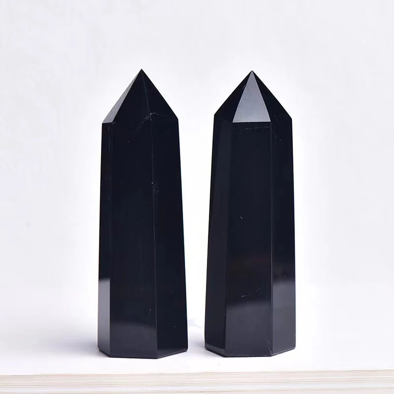 Wholesale Natural Quartz Healing Black Obsidian Stone Point Tower Crystal Wand For Home Decoration