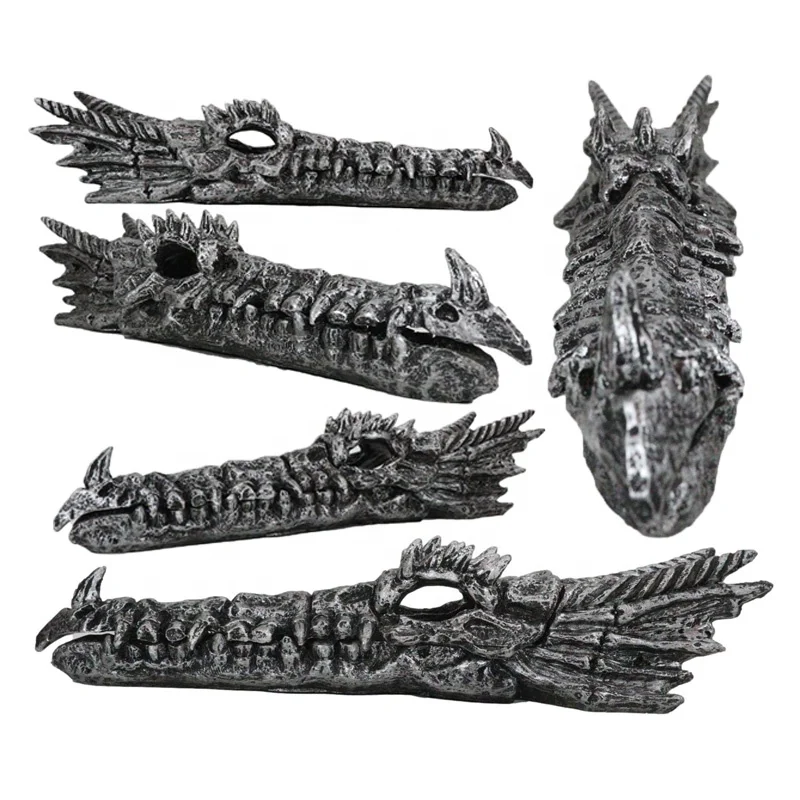Custom resin ancient fossil triskele skull figurine incense burner dragon head skeleton incense stick holder with faux crystal