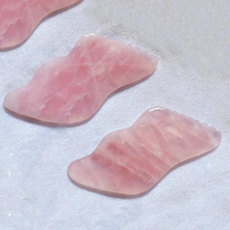 Rose Quartz Lightning Shape Gua Sha Natural Jade Stone Body Facial Eye Scraping With Tooth Crystal Gua Sha Massager for Women