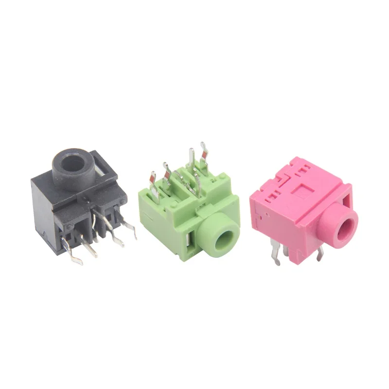 PJ-317 3.5mm audio cable connectors magic jack phone 3.5mm female 5pin with green black or pink housing 90 gegree DIP type