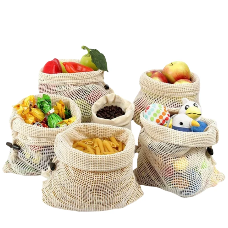 Wholesale Custom Design Kitchen Custom Natural Cotton Mesh Linen Drawstring Bag