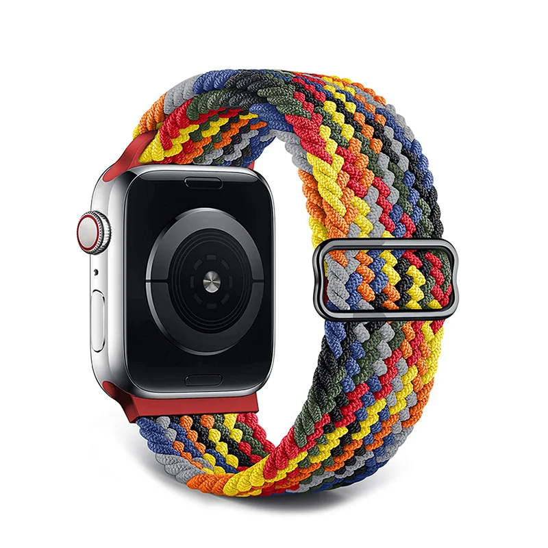 New elastic braided nylon watch band with adjustable buckle for apple iwatch series SE 6 , 44mm 42mm 40mm 38mm Fabric Solo Loop