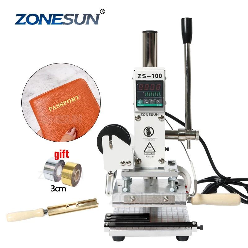 ZONESUN ZS100 New Embossing Manual Leather Paper Wood Machine Heat Press Machine Letters Hot Foil Stamping Machine