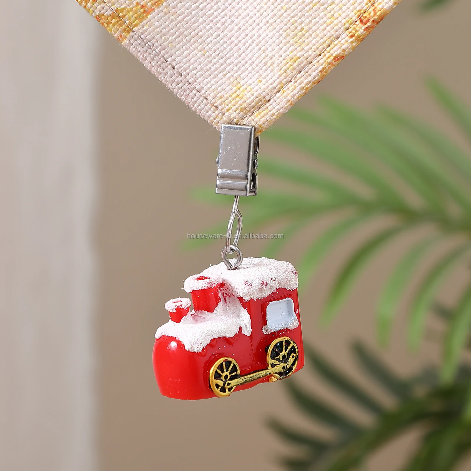 Twofish Home Christmas Red Bus Shaped Table Cover Clips Set of 4 100% Handicraft Xmas Trees Tablecloth Clips Pack of 4