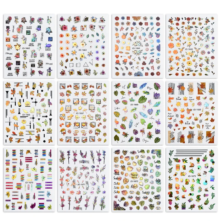 Christmas Nail Laser Color Nail Stickers Maple Leaf Spring Flower 3D stickers