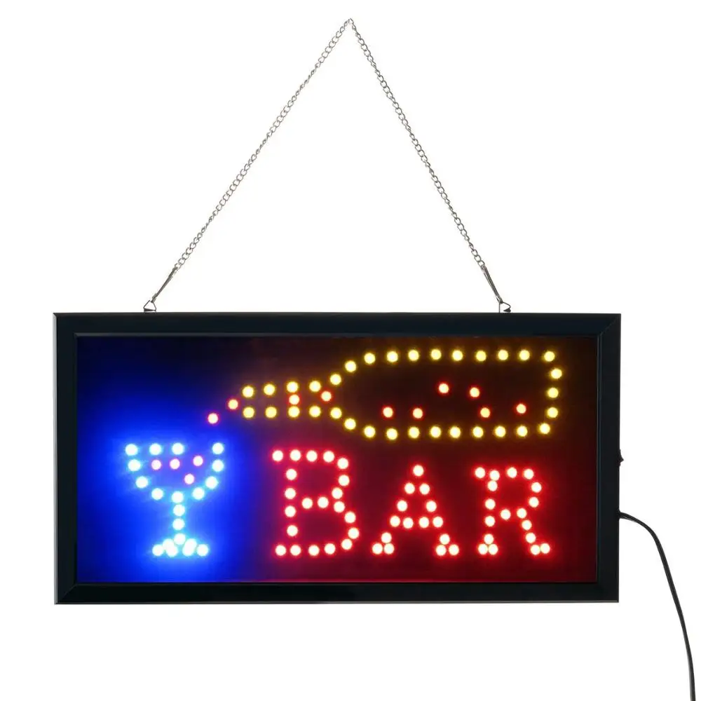 Led Bar Open Sign Led Neon Light Sign Electric Display Sign 19x10inch Two Modes flash or steady for ManCave, Bar