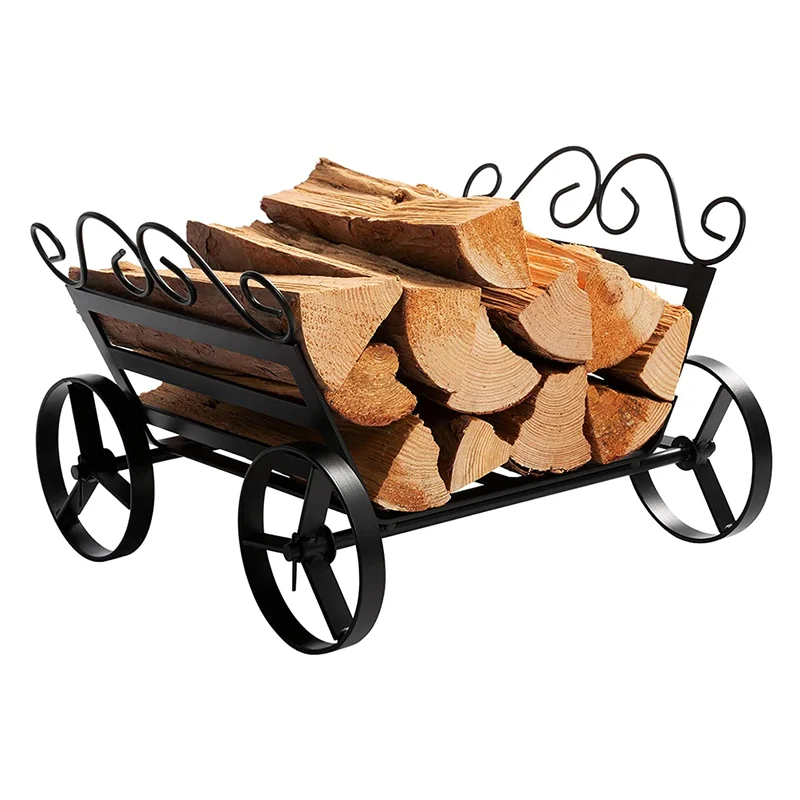 New Fireplace Log Rack with Wheels Firewood Carriers Heavy Duty Firewood Holder Stand for Indoor/Outdoor Fire Place