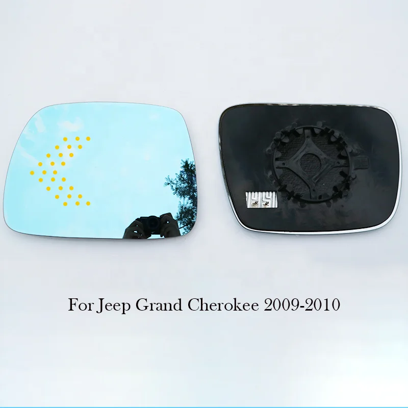1 pair Side Rearview Mirror Blue Glass Lens with LED indicator For Jeep Grand Cherokee 2009-2020 Wide Angle View anti glare