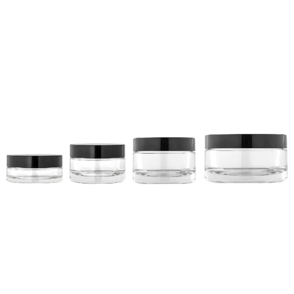 15g 30g 50g 120g Low Profile Cosmetic Glass Jar with Black Plastic Lid for Sustainable Packaging