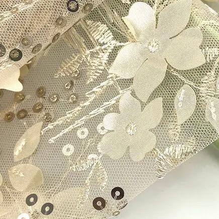 Manufacturers Directly For Sequin Laser Embroidery Embroidery Cloth Polyester Embroidered Fabric Spring And Summer  Dress Fabric