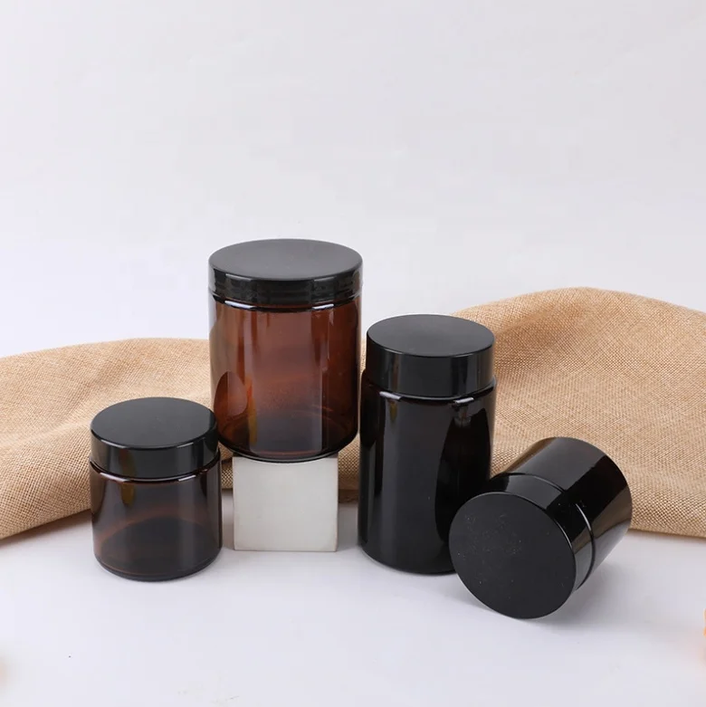 Big mouth amber round glass containers face cream jar for making candles cosmetics pack