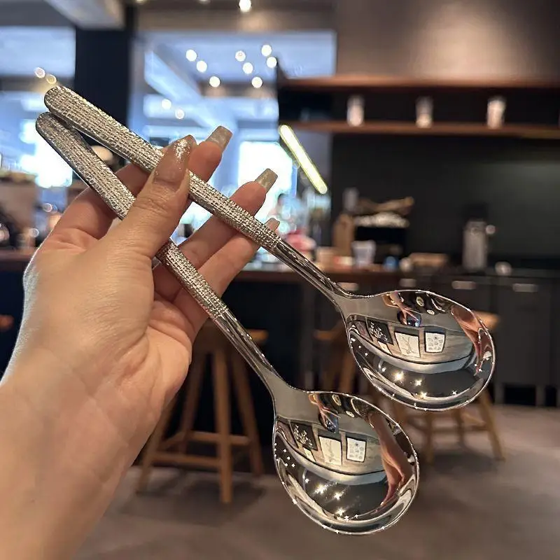Hot selling japanese thickened long handle main meal spoon 304 stainless steel spoon chinese spoons for soup