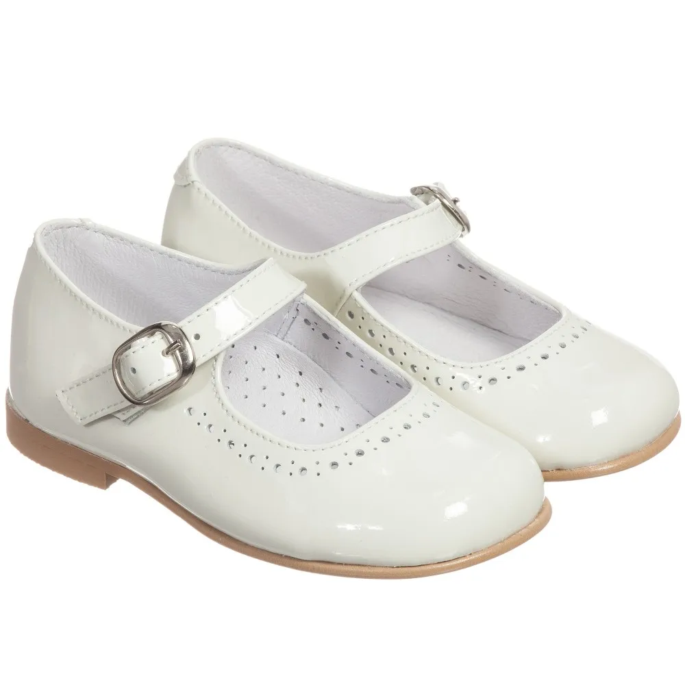 Детские Летние Стильные туфли цвета слоновой кости для девочек, лакированные Туфли Мэри Джейн