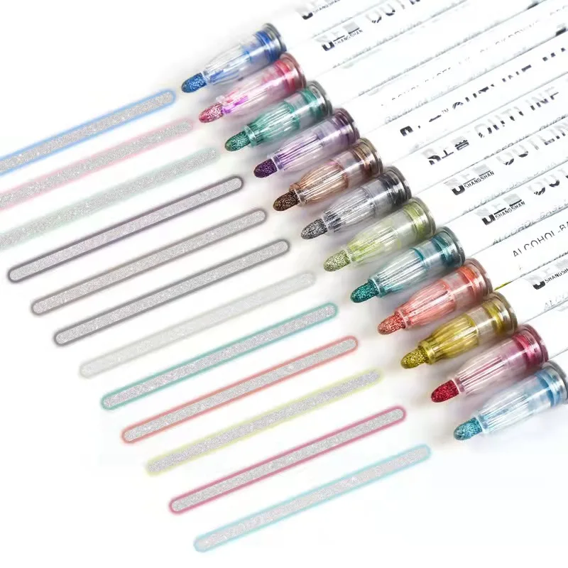 Student Dly Painting Fluorescent Outline Pen 12-color set with cool two-color effects labeled double-line outline pen