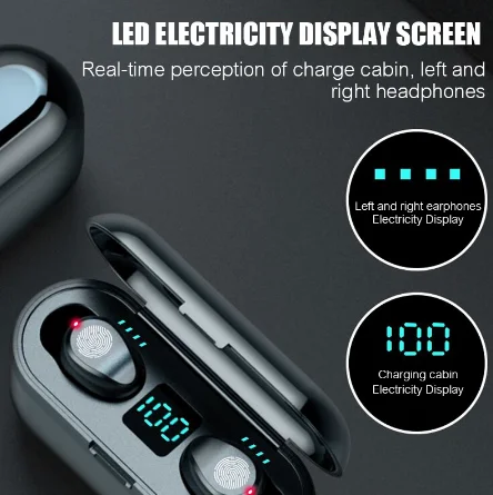 
F9 Wireless Earphone Bluetooth 5.0 TWS Mini In-ear Earbuds Sports Running Gaming Headset with LED Power Display 