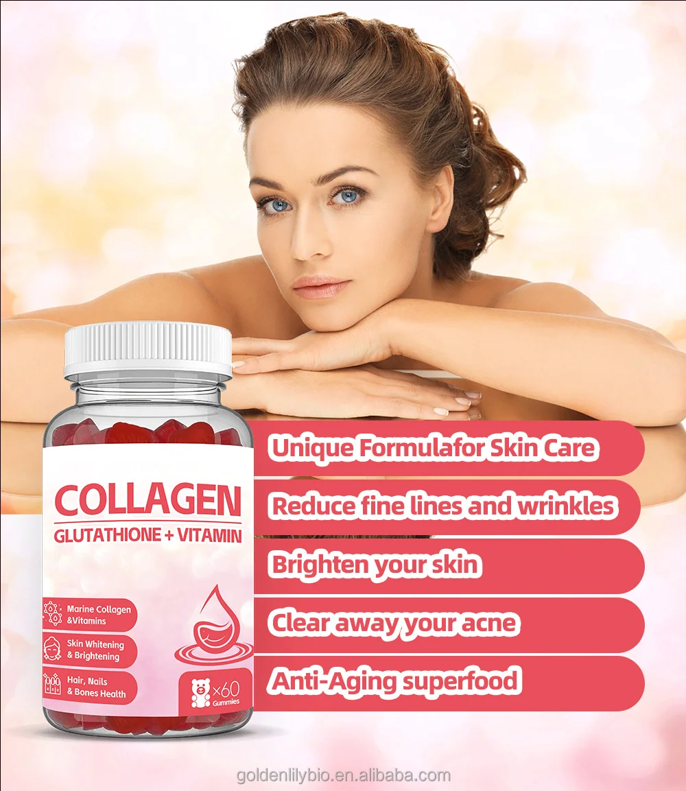 Wholesale Customization Collagen Peptides Powder Gummies Beneficial Hair Nail & Skin Collagen Gummies Marine Collagen & Vitamins