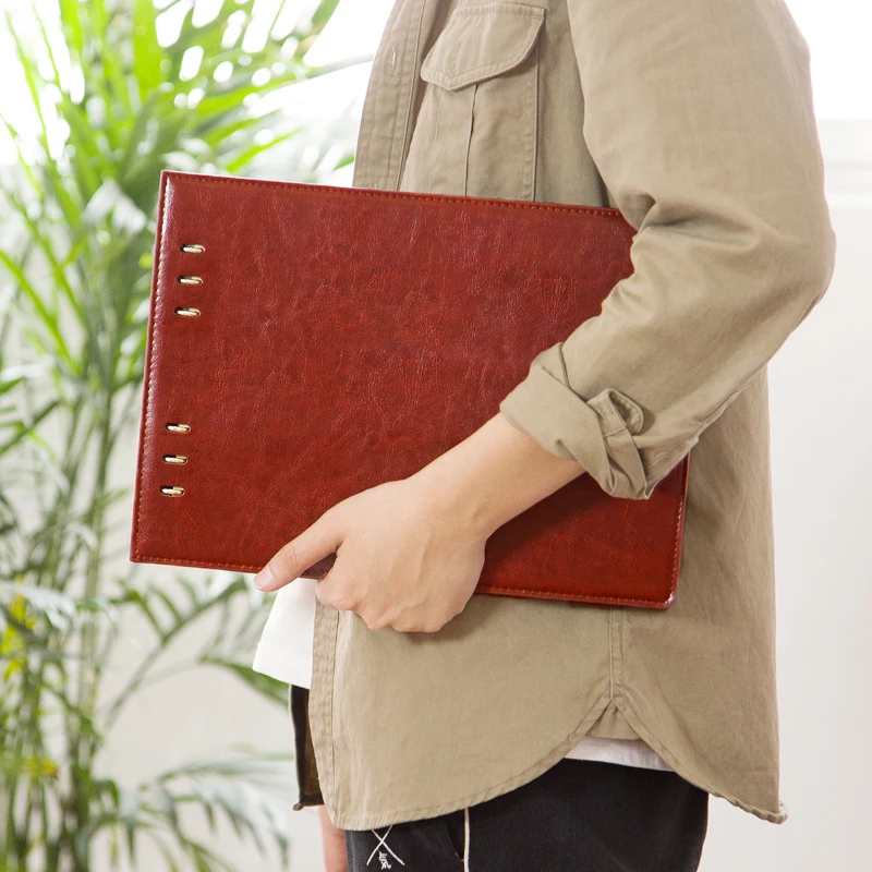 Hardcover Custom Notebook A4,Office Supplies Horizontal Business Leather Blank Loose Leaf Thick Writing Planner