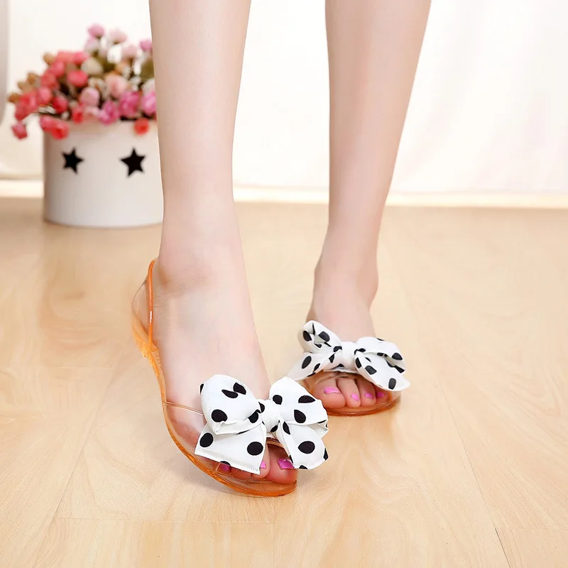 Best Selling Ladies New Bow Fish Mouth Sandals Fashion Sexy Crystal Jelly Flat Transparent Sandals