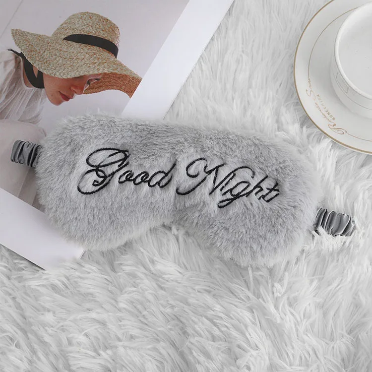 Wholesale Low MOQ Travel Female Eye Cover Plush Velvet Blindfold Reusable embroidery logo Sleep Eye Mask