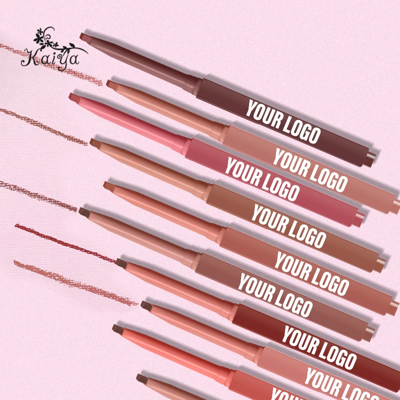 Customized Press Heart Button Smooth Pigment Slim Waterproof Brown Lipliner Pen Creamy Lips Makeup Nude Matte Vegan Lip Liner