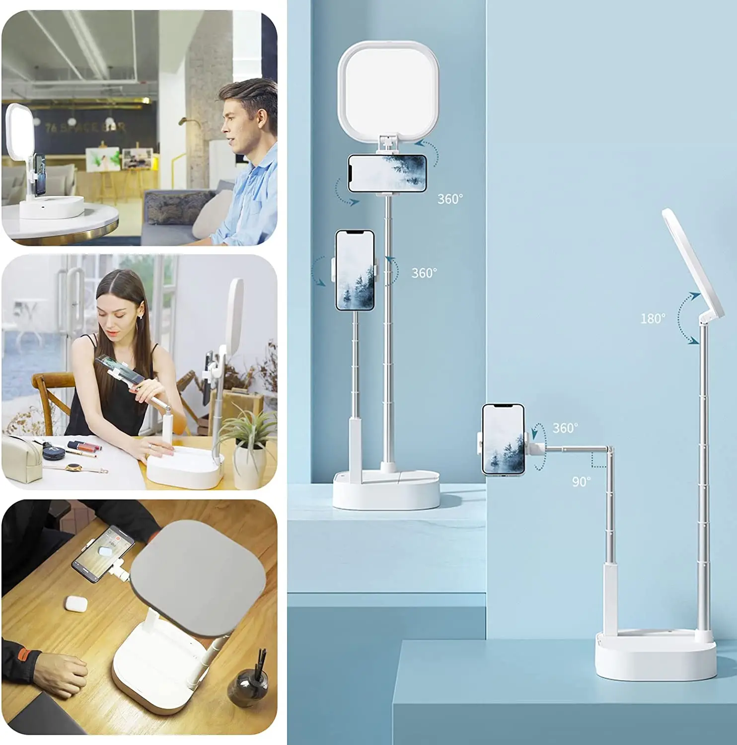 Wireless Dimmable Led Selfie Fill Light Phone Holder Stand Video Led Lamp Foldable Remote Control For Tiktok Youtube Live V8