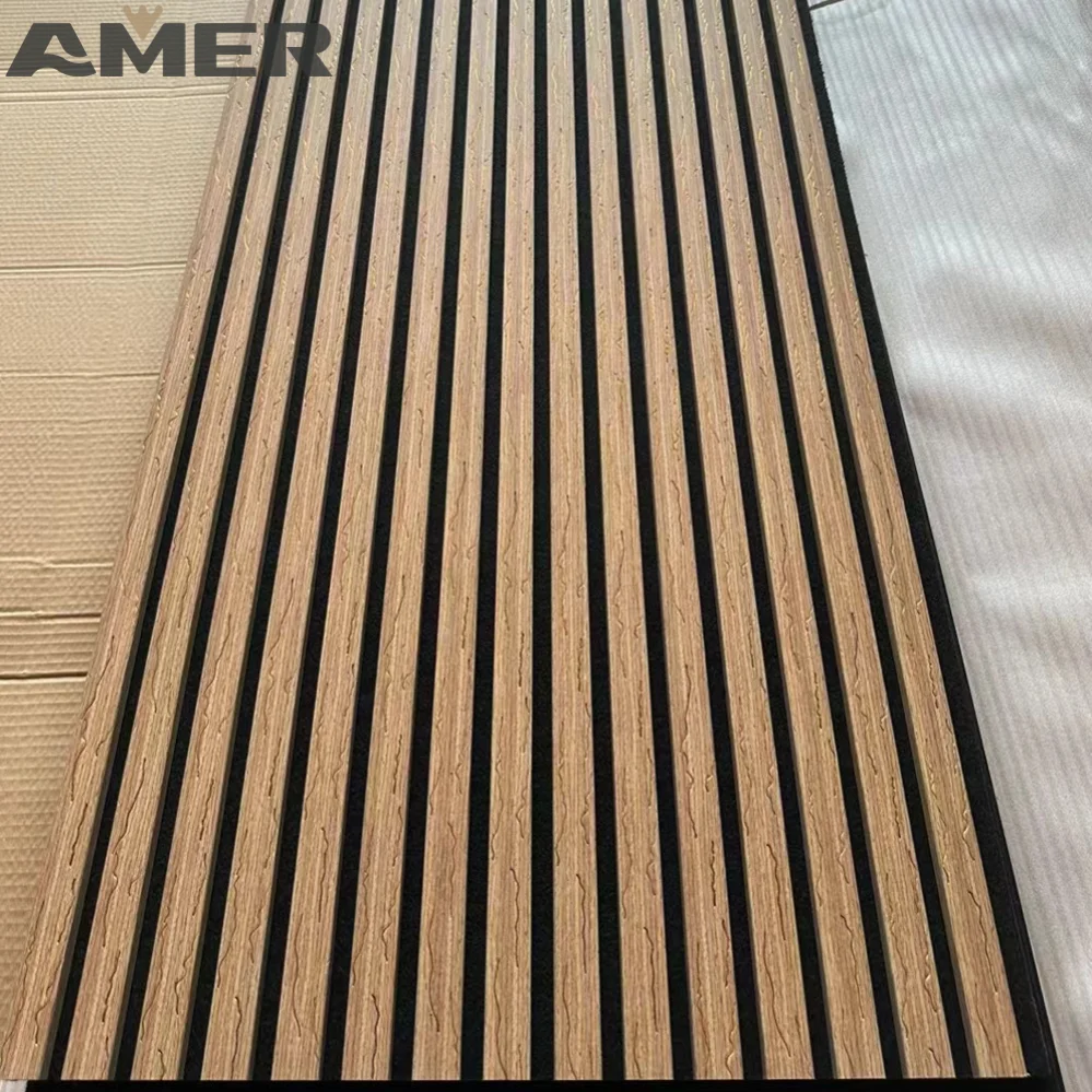 Amer Factory sale Acoustic Felt Polyester wooden wallboard interior decoration Wall Ceiling soundproof wall panels